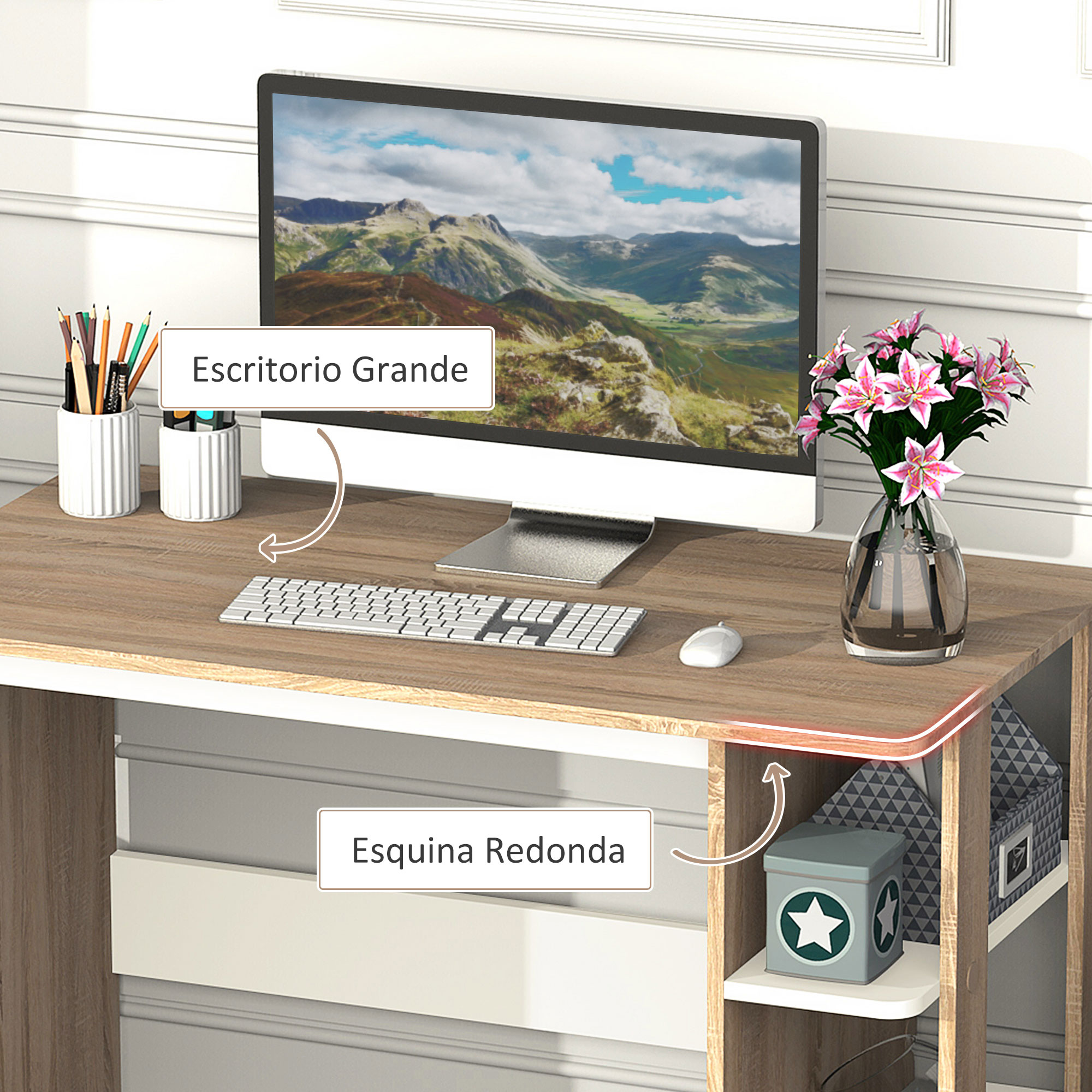 Mesa de escritorio Homcom blanco 150x60x76 cm tablero de partículas