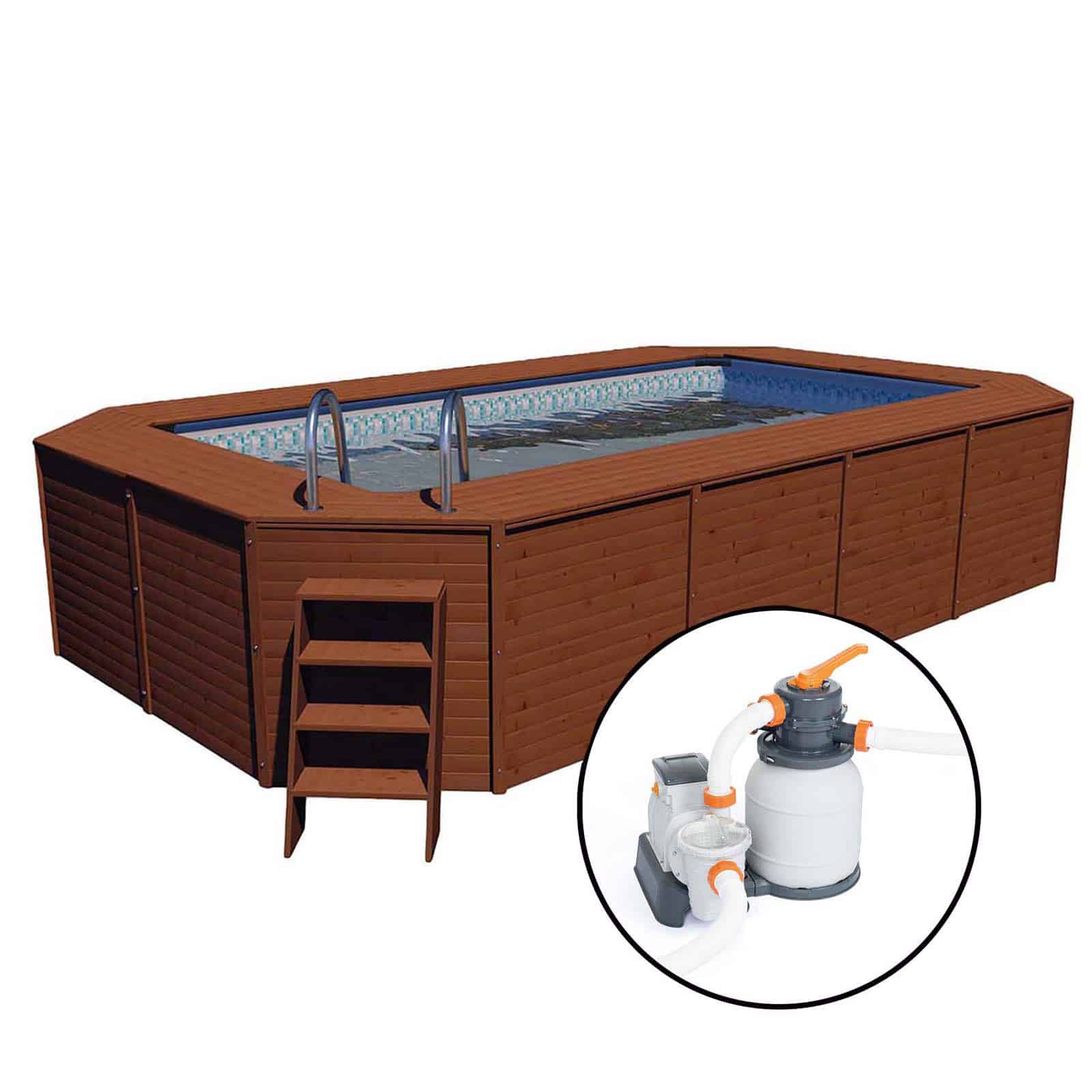 Piscina de Madera Panelada Redonda K2O con Depuradora de arena 475x127 cm —  PoolFunStore