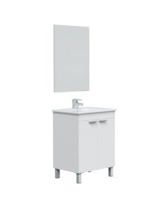 Mueble de baño lupe 2 puertas, espejo y con lavabo, color blanco brillo