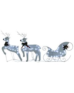vidaXL decoración navideña de renos y trineo de jardín blanco 60 LED
