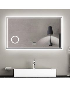 Espejo de baño LED 140×80 cm+ reloj + lupa + bluetooth