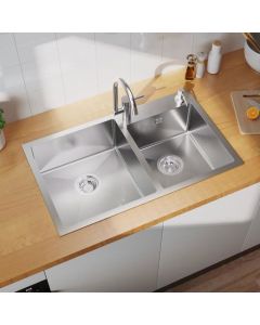 Fregadero de acero inoxidable de 2 senos - 75x45x19 cm - fregadero de cocin