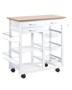 Carrito de cocina pino, mdf color blanco 92x37x82 cm homcom, hogar - cocina