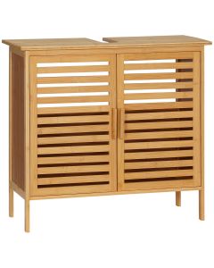 Armario de baño bambú color madera 66x29x61.5 cm kleankin, hogar - baño