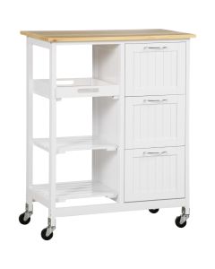 Carro de cocina mdf, pino color blanco 67x37x87 cm homcom, hogar - cocina