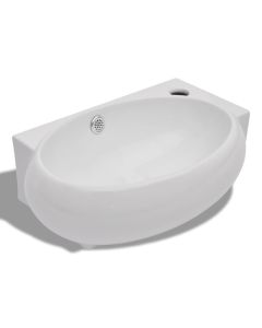 vidaXL lavabo con hueco de grifo y rebosadero cerámica blanco