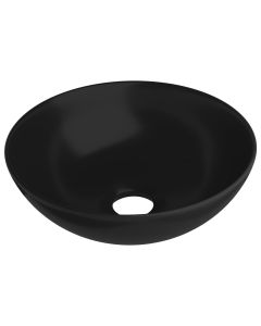 vidaXL lavabo de cuarto de baño redondo cerámica negro mate