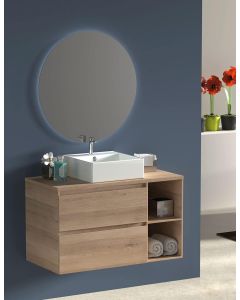 Mueble de baño zeus con lavabo y espejo redondo LED estepa 80 cm