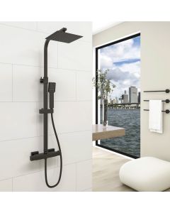 Aica columna ducha termostática 38℃ negro mate 73-115cm