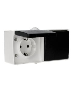 Enchufe schuko + interruptor 2 circuitos superficie alta resistencia ip54