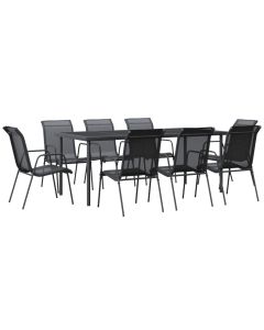 vidaXL juego de comedor para jardín 9 piezas acero y textilene negro