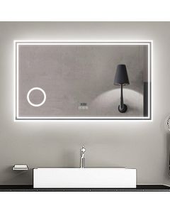 Espejo de baño LED 120×70 cm+ reloj + lupa + bluetooth