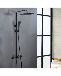 Kibath columna de ducha termostático cuadrada 83-120 cm acabado negro mate