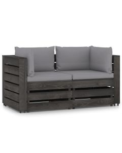vidaXL sofá de palets 2 plazas cojines gris madera de pino impregnada