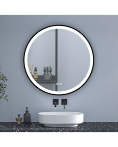 Espejo de baño redondo LED 80cm con marco, antivaho, luminosidad regulable