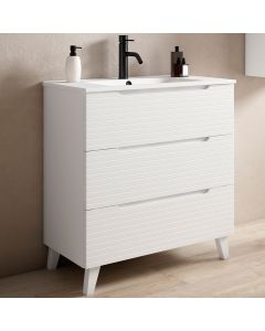 Mueble baño y lavabo boreal 100x45cm acabado blanco mate 3 caj. C/patas