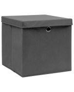 vidaXL cajas de almacenaje con tapas 4 uds gris 28x28x28 cm