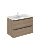 Conjunto mueble baño suspendido con 2 cajones + lavabo 【ancho 80】【nogal】