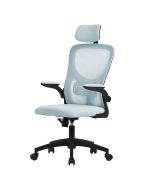 Silla de oficina ergonomica azul regulable con reposacabezas