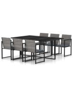 vidaXL set de comedor de jardín 7 pzas y cojines ratán sintético gris