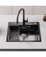 Fregadero sobre encimera negro antracita 60x45cm con escurridor fregadero d