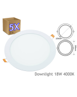 5x downlight LED empotrable, 18w 1440 lm, redondo, blanco neutro 4200k