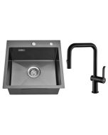 Fregadero de cocina 45x45x19 cm - con mezclador de cocina giratorio 360° -