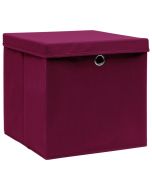 vidaXL caja de almacenaje con tapa 10 uds tela rojo oscuro 32x32x32 cm