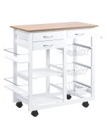 Carrito de cocina pino, mdf color blanco 92x37x82 cm homcom, hogar - cocina