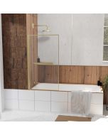 Mampara de bañera abatible 80x140cm oro cepillado - toallero y estante