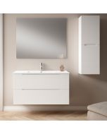 Mueble baño, lavabo, espejo y aplique LED boreal 80x45cm blanco 2 caj. Sus.