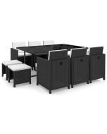 vidaXL set comedor de jardín 11 piezas y cojines ratán sintético negro