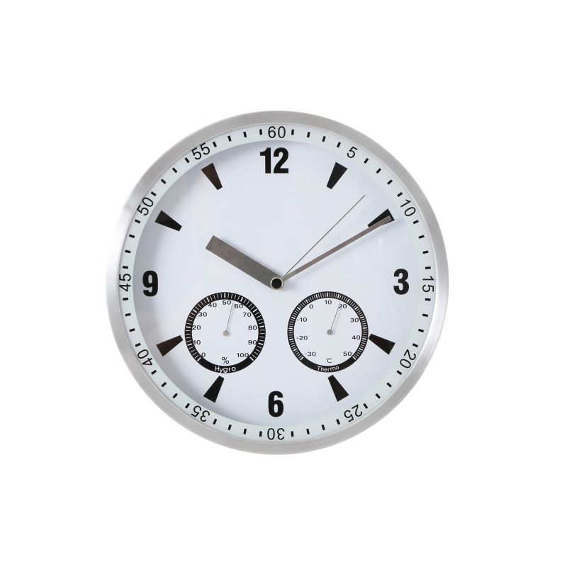 Reloj Pared 30 Cm Con Higrometro Y Termometro Frontal En Acero