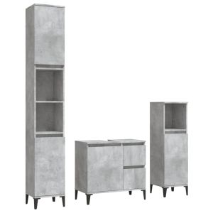 vidaXL set de muebles baño 3 pzas madera contrachapada gris hormigón