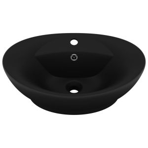 vidaXL lavabo lujoso con rebosadero cerámica negro mate 58,5x39 cm