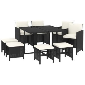 vidaXL set de comedor de jardín 9 pzas y cojines ratán sintético negro