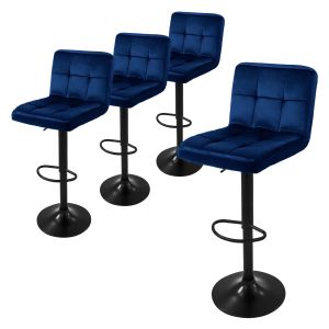 Set 4x taburetes de bar de terciopelo azul silla giratoria 360°