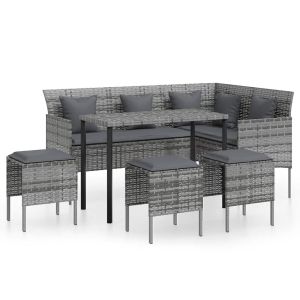 vidaXL set de sofás en forma de l 5 pzas cojines ratán sintético gris