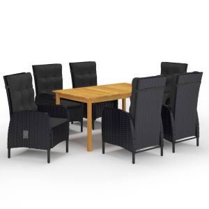 vidaXL juego de comedor de jardín de 7 piezas negro