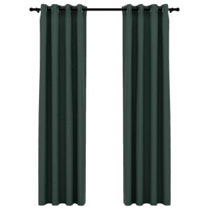 vidaXL cortinas opacas con ojales look de lino 2 pzas verde 140x225 cm