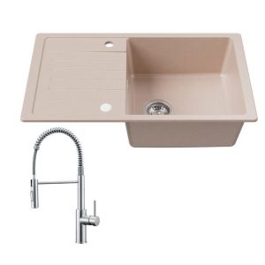 Fregadero de cocina de granito de 78x45 cm, escurridor, grifo mezclador de