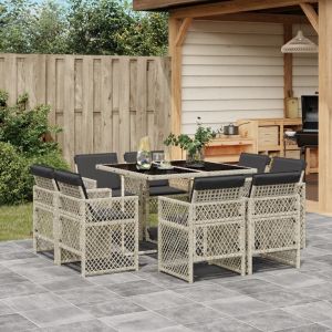 vidaXL set comedor de jardín 9 pzas cojines ratán sintético gris claro