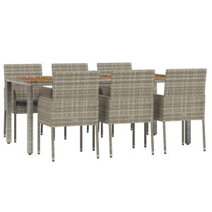 vidaXL set comedor jardín 7 pzas y cojines ratán sintético gris