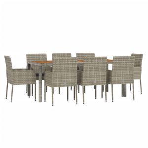 vidaXL set comedor jardín 9 pzas y cojines ratán sintético gris