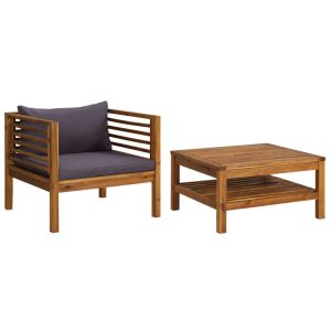 vidaXL set sofás jardín 2 pzas con cojines gris oscuro madera acacia