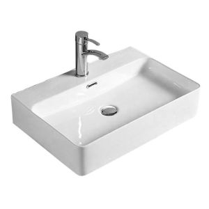 Lavabo cerámico sobre encimera, 60x42,5x13,5 cm, blanco