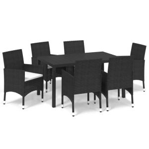 vidaXL set de comedor de jardín 7 pzas y cojines ratán sintético negro