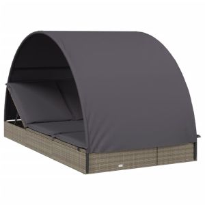 vidaXL tumbona 2 personas toldo redondo ratán pe gris 211x112x140 cm