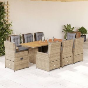 vidaXL set comedor de jardín 9 pzas con cojines ratán sintético beige