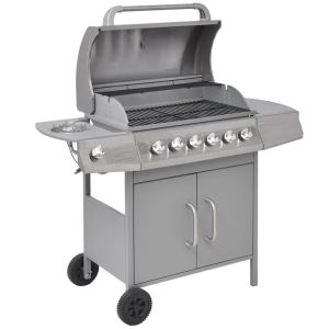 vidaXL barbacoa grill de gas 6+1 quemadores plateada